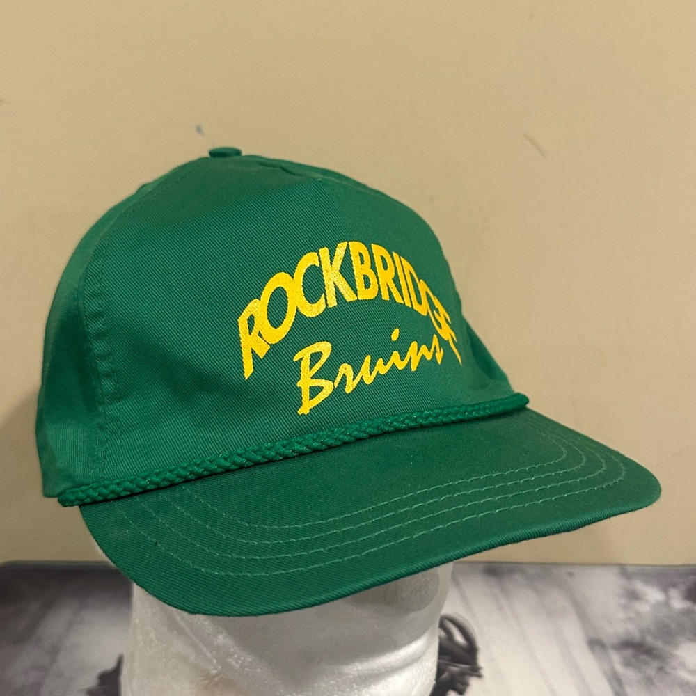 Vintage Rockbridge Bruins Hat Green Yellow Rope Cap Made in USA Strapback Mens